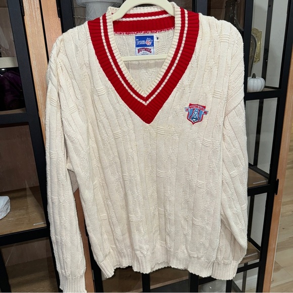 Vintage 90s Houston Oilers Nutmeg NFL Cable Knit Sweater V-Neck football texans - Picture 1 of 8